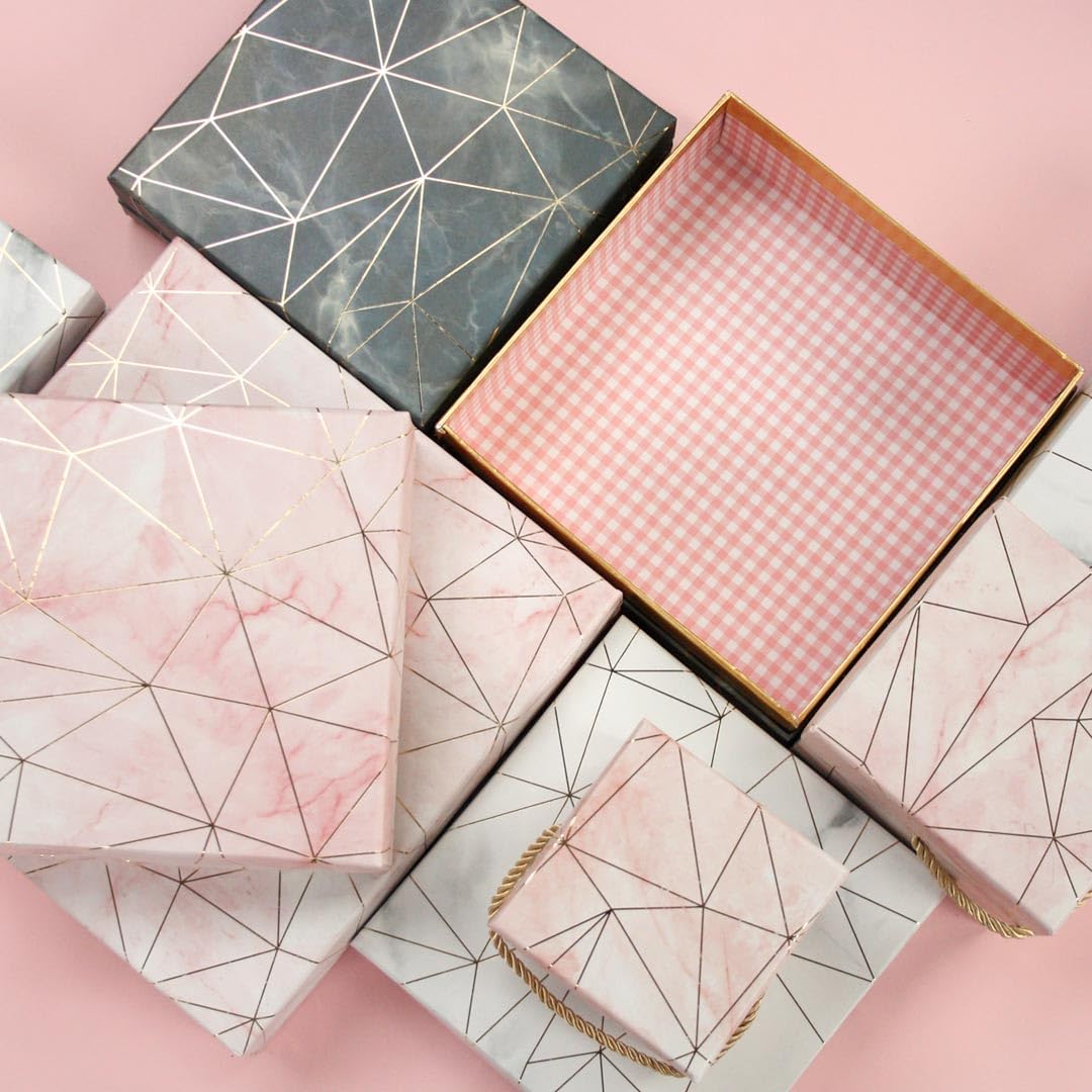 Rigid Square Gift Box with Marble Effect Design, Stylish Packaging